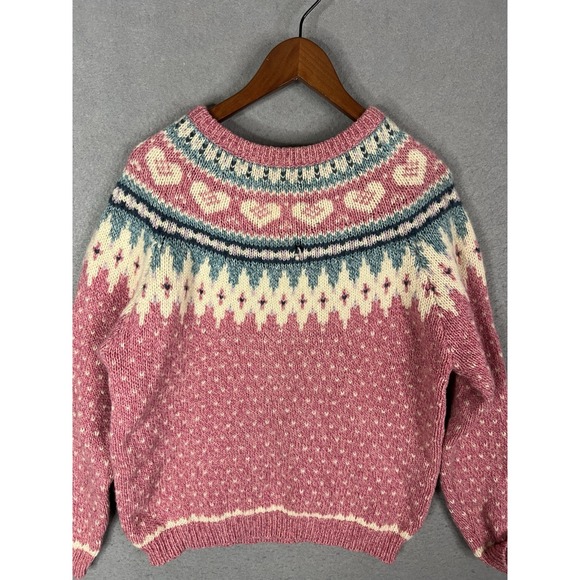 Woolrich Vintage Wool Fair Isle Nordic Sweater Women's L Pink Pullover - Picture 2 of 9
